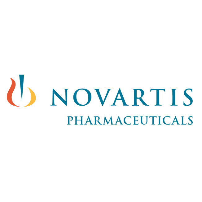 Novartis logo On a gray background, the words Novartis Pharmaceuticals is in blue, with the logo to the left in orange, blue and yellow.