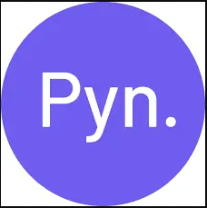 Pyn logo Purple circle inside a white square. The letters Pyn. are inside the purple circle.