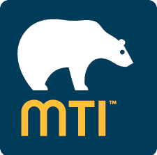 White polar bear above the letters MTI on a navy blue background