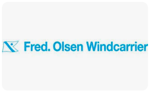 Blue and white flag, with the words Fred. Olsen Windcarrier to its right.